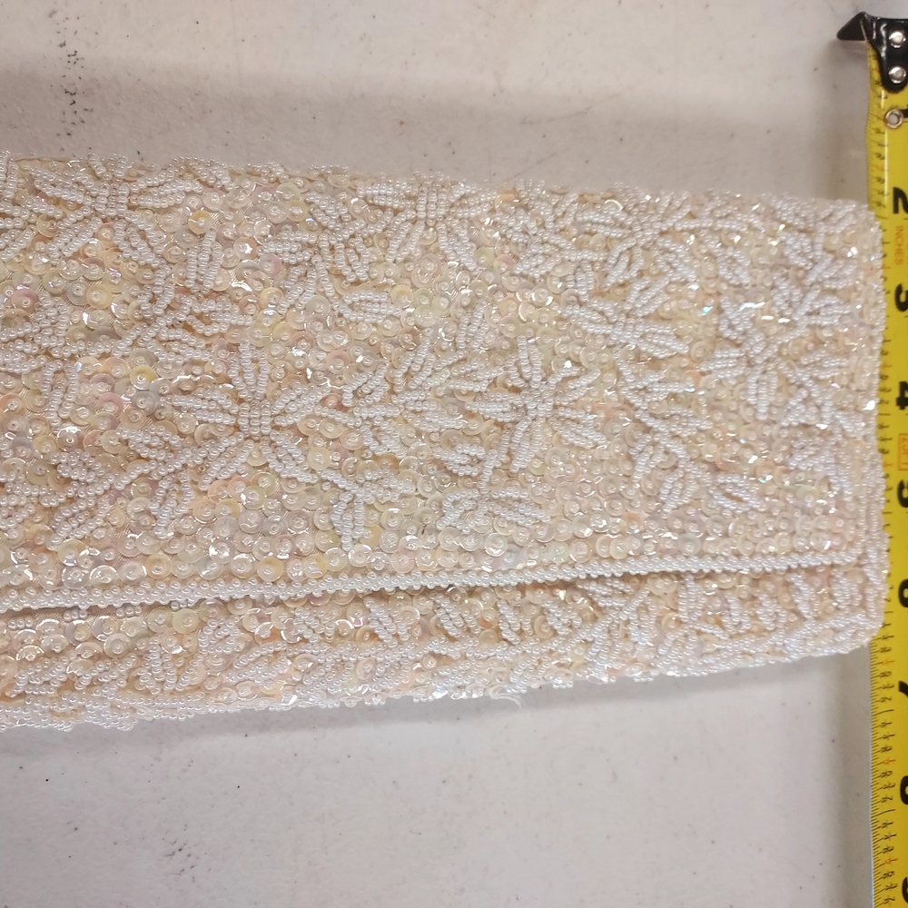 Source Unknown Cream Floral Beaded Clutch